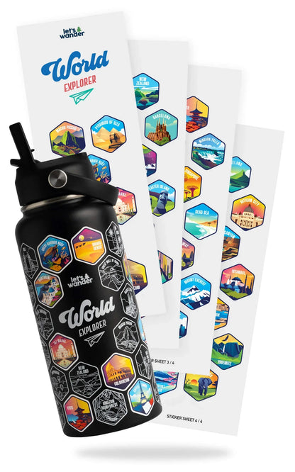 Lets Wander™ World Explorer Water Bottle + Sticker Set