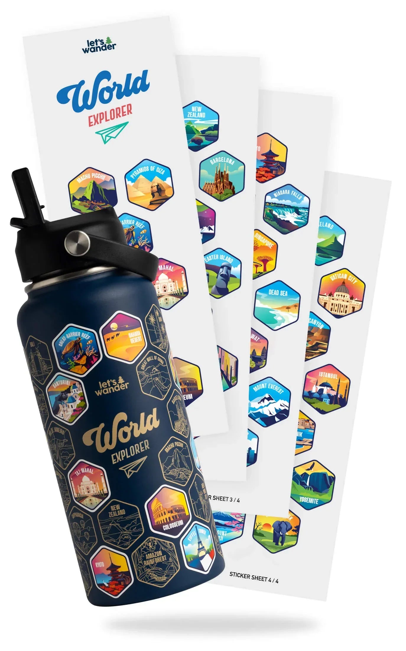 Lets Wander™ World Explorer Water Bottle + Sticker Set