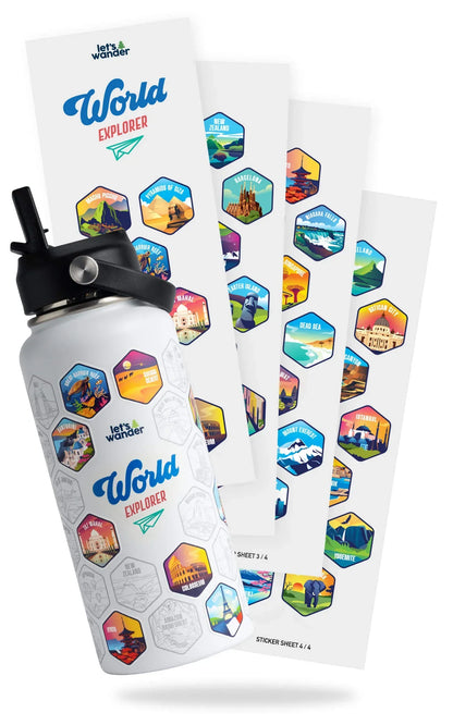 Lets Wander™ World Explorer Water Bottle + Sticker Set