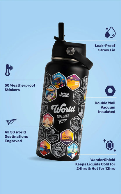Lets Wander™ World Explorer Water Bottle + Sticker Set