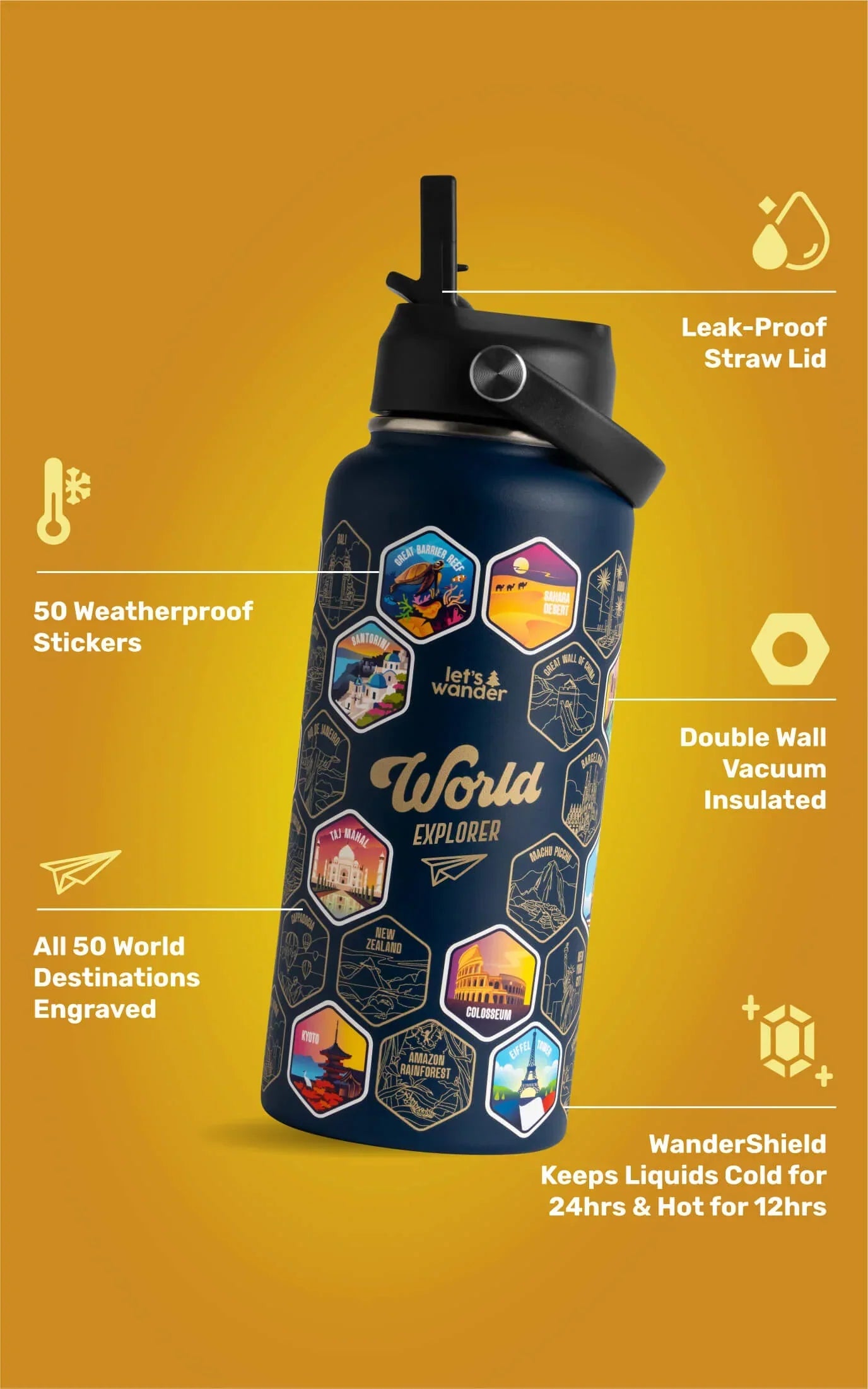 Lets Wander™ World Explorer Water Bottle + Sticker Set